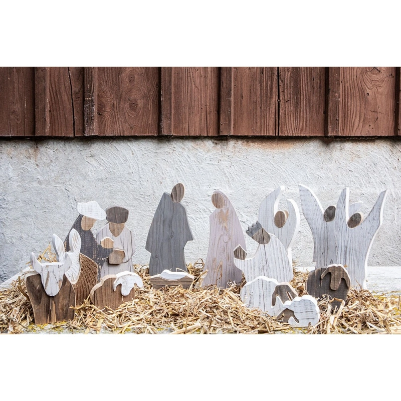 Crèche bois fait main santon déco Noël vintage christianisme fête
